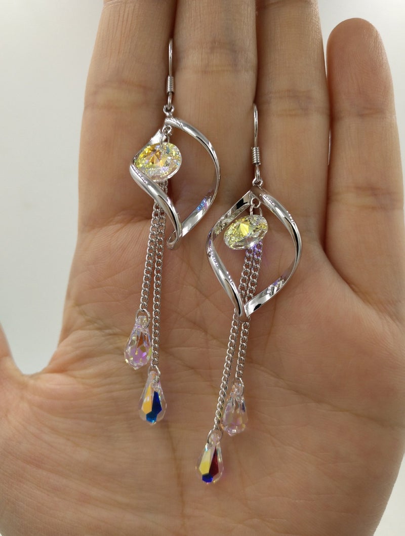 SBLING Platinum-Plated Color Change Multi-Teardrop Earrings Made with Aurora Borealis Austrian Crystals (5.0 cttw) - Image 5